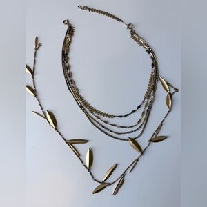 stella & dot Gold Tone Multi Strand Garland Fringe Leaf Necklace 20"L